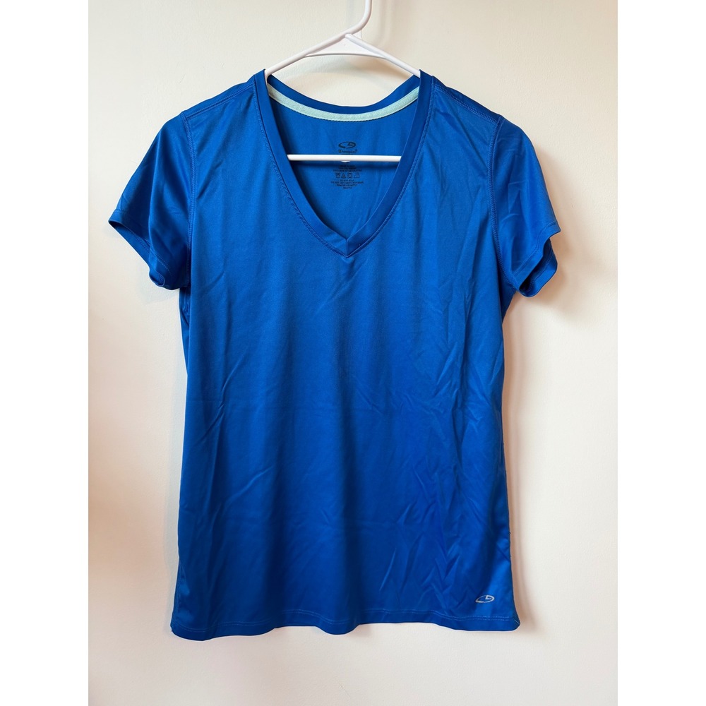 Champion Duo Dry Womens V-Neck Short Sleeve Activewear T-Shirt Royal Blue M